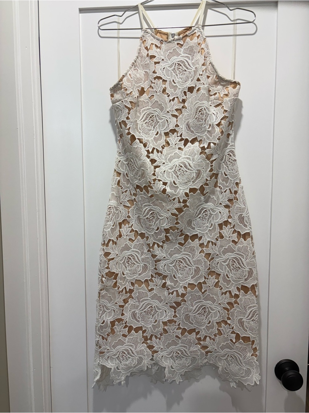 Floral Lace Dress in White with Nude Lining Size Medium